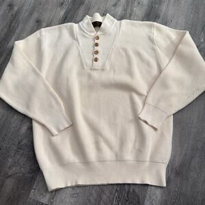 Vtg Eddie Bauer Sweater Mens XLT Tall Beige Ribbed Henley Fisherman 100% Cotton